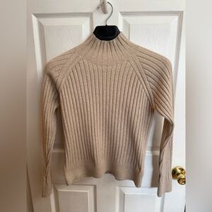 Faherty Women's Jackson Ribbed Mock Neck Sweater Oat Beige Fisherman Size Large